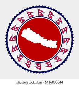 Nepal map and flag round logo vector stamp.