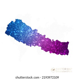 Nepal map in geometric wireframe blue with purple polygonal style gradient graphic on white background. Vector Illustration Eps10.