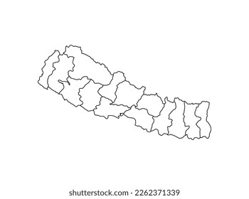 Nepal map. Hand drawn simple stylized continents silhouette in minimal line outline thin shape. outline graphic sketch style, White background Isolated vector illustration.