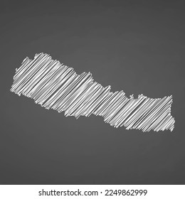 Nepal map hand drawn sketch. Vector concept illustration flag, scribble map. Country map for infographic, brochures and presentations isolated on black background. Vector illustration.