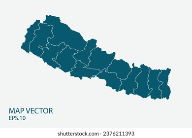 Nepal Karte hoch detailliert auf weißem Hintergrund. Abstraktes Design, Vektorgrafik eps10