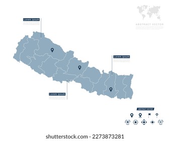 Nepal map of infographic blue Navigator pin location checking communication information plan position.