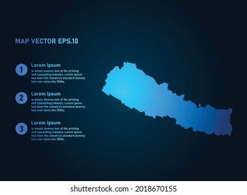 Mapa de Nepal, estilo infográfico , sobre fondo oscuro con Map World. Malla 3D del marco de cables, mapa 3D,