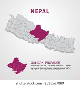 Nepal Mapa Infografía Plantilla con presentación del distrito Provincia de Gandaki