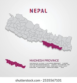Nepal Mapa Infografía Plantilla con presentación de distrito Provincia de Madhesh