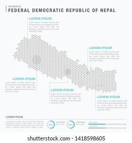 Nepal map infographics with abstract pixelated dot pattern on white background. Stylized map concept with elementsl. - Vector illustration