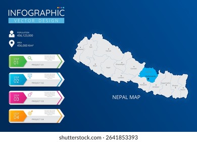 Nepal map with location pointer marks. High detailed country map with division, cities and capital infographic template. Vector illustration EPS10