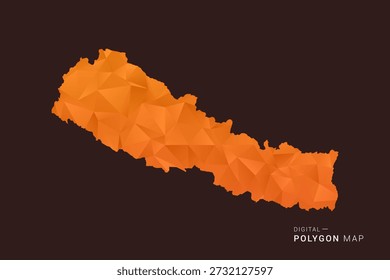 Mapa de Nepal - Vector de bajo polígono polivinílico, silueta triangulada geométrica en tonos naranja y marrón oscuro, estilo infográfico moderno limpio, fondo aislado.