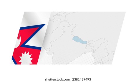 Mapa de Nepal de estilo moderno con bandera de Nepal a la izquierda. Ilustración vectorial de un mapa.