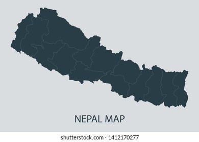 Nepal map on gray background vector, Nepal Map Outline Shape Gray on White Vector Illustration, Map with name. High detailed Gray illustration map Nepal. Symbol for your web site design logo. eps10.