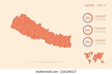 Nepal map orange abstract infographic vector.