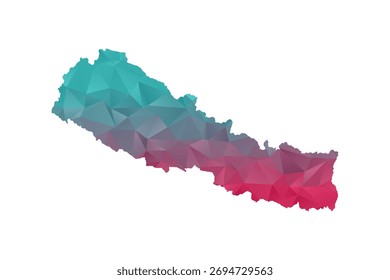 Mapa do Nepal - Ilustração vetorial em estilo polígono em verde-azulado e gradiente vermelho, projeto geométrico de baixa poli, isolado no fundo branco para infográficos e educação.