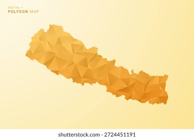 Mapa de Nepal - Ilustración vectorial de estilo polígono en diseño geométrico de bajo poli amarillo y naranja, silueta minimalista moderna, aislada para infografía.