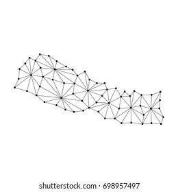 Nepal map of polygonal mosaic lines network, rays and dots illustration. Raster copy.