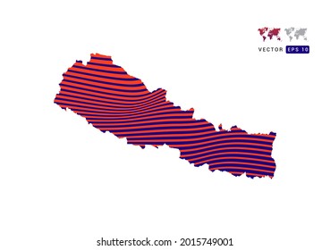 Nepal map red and blue of abstract with dynamic waves vector.