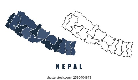 Nepal map regions border outline vector set