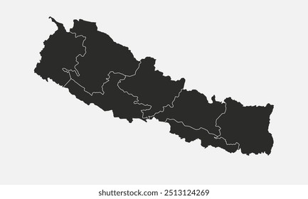 Mapa de Nepal con regiones aisladas sobre fondo blanco. Mapa de Nepal. Ilustración vectorial