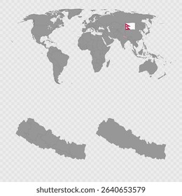 Nepal Map Set with World Location.
