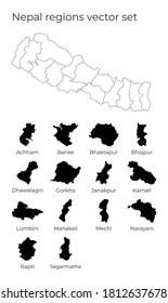 Nepal Karte mit Formen von Regionen. Leere Vektorkarte des Landes mit Regionen. Grenzen des Landes für Ihre Infografik. Vektorgrafik.