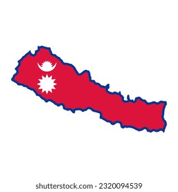 Silueta de mapa de Nepal con bandera aislada en fondo blanco