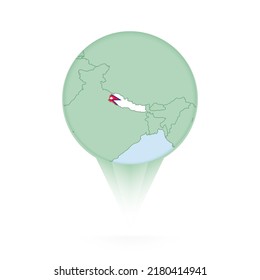 Mapa de Nepal, elegante icono de ubicación con mapa y bandera de Nepal. Icono de pin verde.