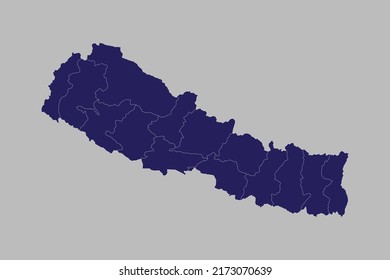 Nepal map vector, blue color, Isolated on gray background