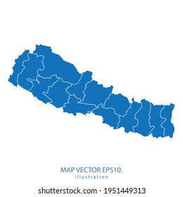 nepal map vector EPS.10 blue color. on white background .