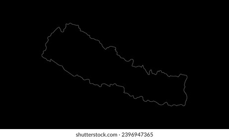 Mapa de ilustraciones vectoriales de Nepal. Dibujo con una línea blanca sobre un fondo negro.