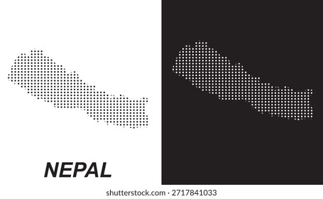 Nepal Mapa Vetor, Sul da Ásia País Padrão Pontilhado Formas Pretas e Brancas, Nepal Infográfico Template, Editável EPS Nepal Geografia