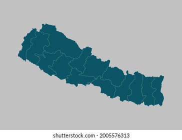 Nepal map vector,isolated ocean blue color on gray background
