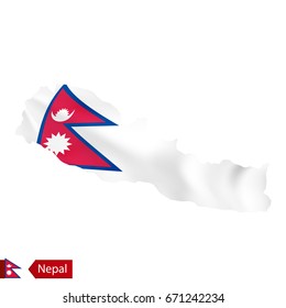 Nepal map with waving flag of country. Vector illustration.