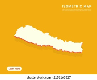 Nepal map white on yellow background with 3d isometric vector illustration.