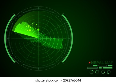 Nepal Map - World Map International vector template with futuristic circle radar style HUD, GUI, UI interface isolated on dark green background - Vector illustration eps 10