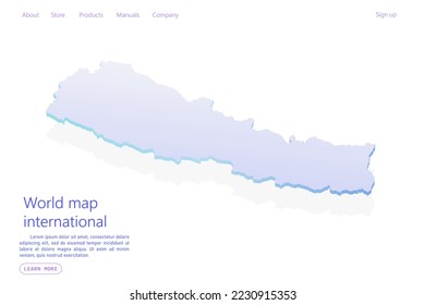 Nepal Map - Weltkarte Internationale Vektorvorlage mit isometrischem Stil einschließlich Schatten, violett und blau einzeln auf weißem Hintergrund für Design, Website - Vektorgrafik eps10
