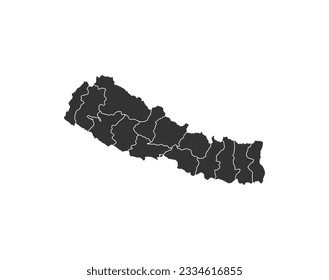 Nepal map.Hand drawn simple stylized continents silhouette in minimal line outline thin shape. outline graphic sketch style, White background Isolated vector illustration.isolated on white background.