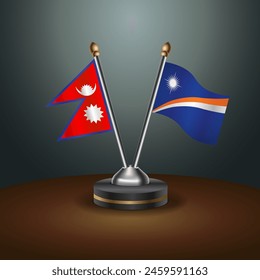 Nepal and Marshall Islands table flags relation with gradient backgrund. Vector Illustration