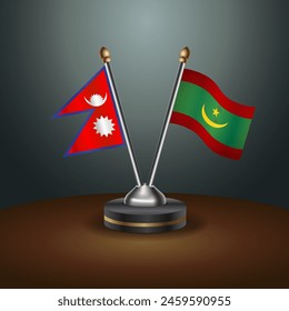 Nepal and Mauritania table flags relation with gradient backgrund. Vector Illustration