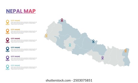 Nepal Modern Map Infografik Vorlage, Detaillierte Infografik Karte von Nepal Beliebte Stadt