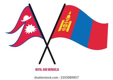Nepal and Mongolia Flags Crossed And Waving Flat Style. Official Proportion. Correct Colors