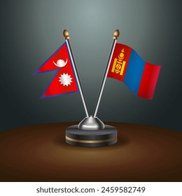Nepal and Mongolia table flags relation with gradient backgrund. Vector Illustration