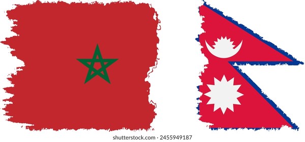 Nepal and Morocco grunge flags connection, vector