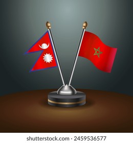 Nepal and Morocco table flags relation with gradient backgrund. Vector Illustration