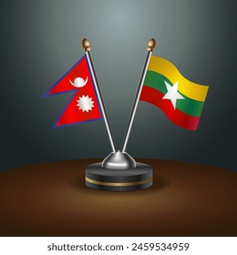 Nepal and Myanmar table flags relation with gradient backgrund. Vector Illustration