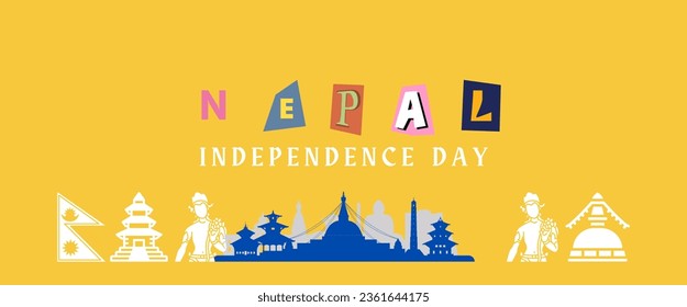 Nepal national day banner for independence day anniversary. Flag of Nepal and modern geometric retro abstract design.