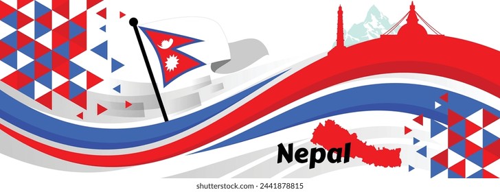 Nepal National day or Happy Teej Festival banner with abstract shapes