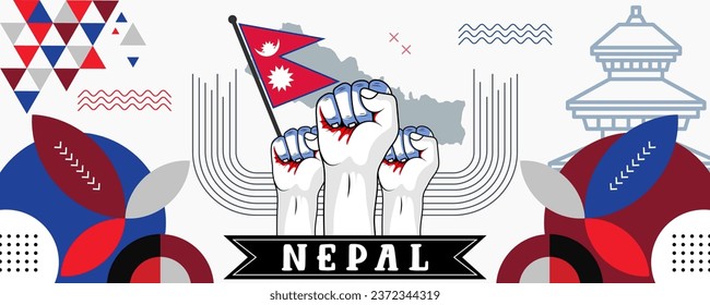  Nepal National oder Independence Day abstraktes Banner-Design mit Flagge und Karte. Flag Farbe Thema geometrische Muster Retro moderne Illustration Design.