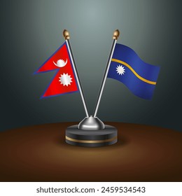 Nepal and Nauru table flags relation with gradient backgrund. Vector Illustration