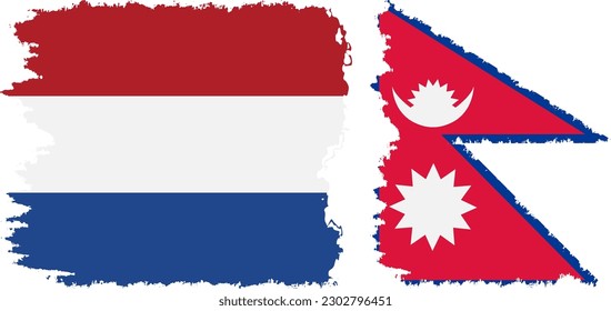 Nepal and Netherlands grunge flags connection, vector