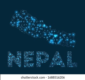 Nepal network map. Abstract geometric map of the country. Internet connections and telecommunication design. Elegant vector illustration.