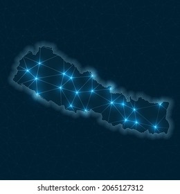 Nepal network map. Abstract geometric map of the country. Digital connections and telecommunication design. Glowing internet network. Elegant vector illustration.